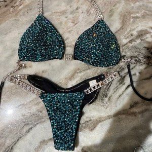 Suit Lady Fitness Bodybuilding Competition green/blue bikini